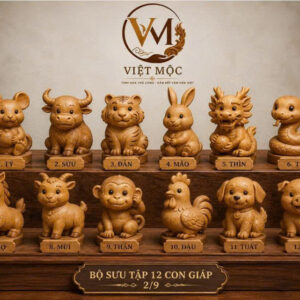 Bộ sưu tập 12 con giáp gỗ Việt Mộc được chế tác thủ công từ gỗ tự nhiên